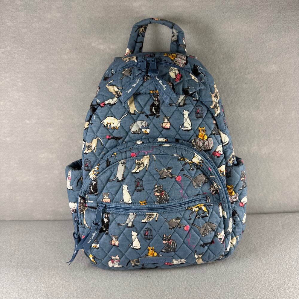 Vera Bradley Cats Meow small backpack - blue purse kids size EUC cat lady